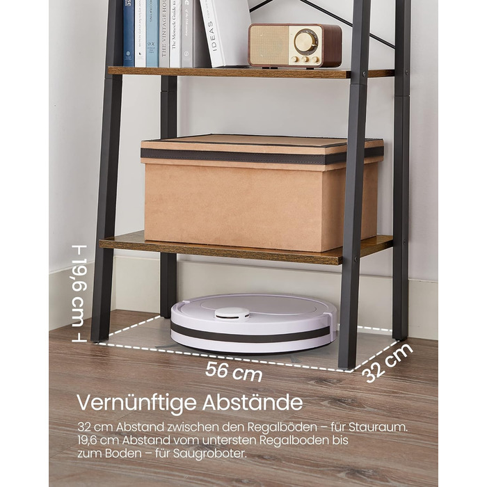 Окремостояча книжкова шафа VASAGLE з 5 полицями, металевий каркас, легке складання, для вітальні, спальні, кухні, 56 x 34 x 172 см (Д x Ш x В), вінтажний коричнево-чорний LLS45 шт. 56 см вінтажний коричнево-чорний