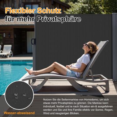 Розсувний бічний тент, 160 x 30020 см Антрацит, Сонячний тент із екраном для приватності, Вітрозахист, Водонепроникний бічний висувний тент, Бічна рулонна штора для балкону, тераси, саду, Ш320 x В160 см Антрацит