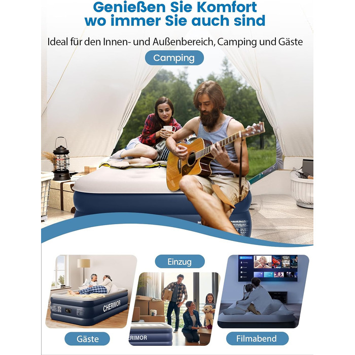 Самонадувальний надувний матрац, надувне ліжко для 1 особи, герметичне самонадувальне надувне ліжко з вбудованим насосом за 2 хвилини, надувний матрац для дому та гостьового ліжка 190x99x46 см, одномісний