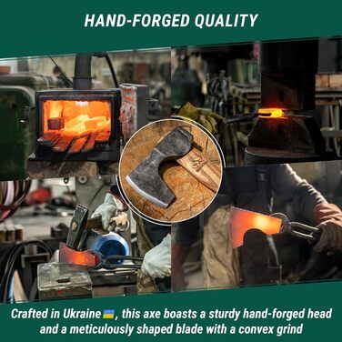 Коване сокира з деревяною ручкою для туризму, саду, кемпінгу Інструмент для розколювання дров для лісу, бушкрафту, виживання, 6