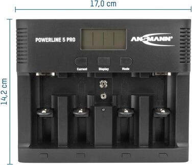 Зарядний пристрій ANSMANN для акумуляторів AA/AAA/C/D/9V NiMH - Зарядний пристрій з 5 програмами заряджання заряджання, розряджання, тестування, оновлення, швидке заряджання USB - Powerline 5 Pro 2 акумулятори Baby C ємністю 2500 мАг, включаючи 2 акумулят
