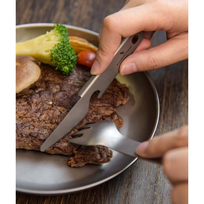 Набір титанових кемпінгових столових приборів iBasingo для кемпінгу, на відкритому повітрі, ложка, ніж, виделка, відкривачка для пляшок, невеликий легкий багаторазовий набір столових приборів для кемпінгу, риболовлі, походів, пікніка, барбекю, 3 шт. Ti107