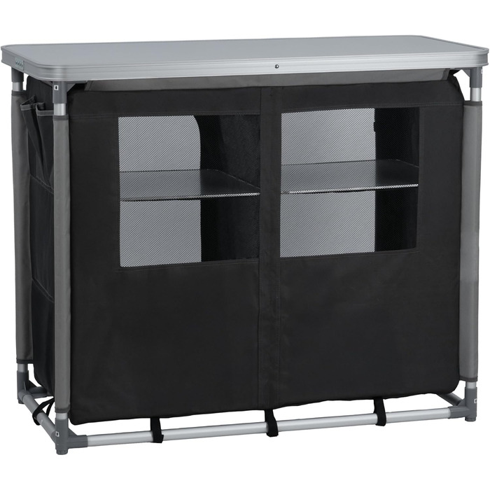 Складана кемпінгова шафа CampFeuer 102 см x 47 см x 83,5 см Кемпінгова кухня з 2 отворами на блискавці Кемпінгова полиця з алюмінієвою рамою Складана кемпінгова шафа, кемпінгова кухня, розкладна шафа