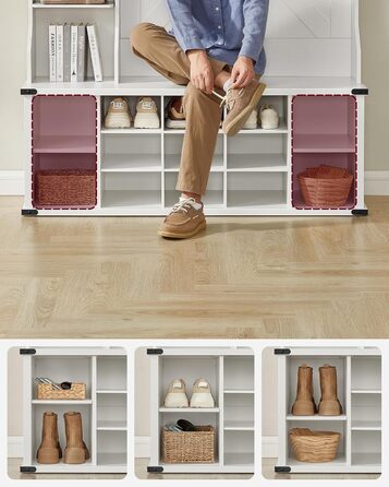 Вішалка для одягу, Шафа, Меблі для входу з полицею для взуття, Регульовані полиці, 20 відкритих відділень, 6 потрійних гачків, Сільський стиль, Окремостояча, Для вхідної зони, Коридор, Хмарно-білий HSR440W03