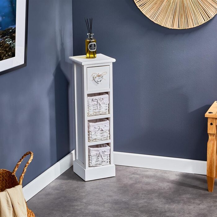 Комод CARO Furniture Flower, окремостояча полиця білого кольору з 1 шухлядою та 3 кошиками