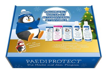 Зимовий набір PAEDIPROTECT 6 товарів для немовлят і дітей Догляд за шкірою з кремом від вітру та погоди, 1 кремом для рук, 1 кремом для догляду за обличчям, 1 маслом для догляду, 1 x доглядом для ванни та грілкою для рук, набором для догляду Women Kids Gi