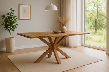 Обідній стіл SAM Prague 140 x 80 см Масив акації Натуральний колір З натуральним краєм Основа з павутини Легкий у догляді обідній стіл/стіл з натуральним краєм/кухонний стіл 140 x 80 см, акація, натуральна