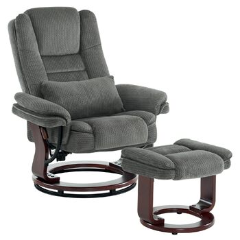 Крісло-реклайнер M MCombo з функцією відкидання, крісло для читання, обертове на 360 крісло для телевізора, з підставкою для ніг, подушкою та бічною кишенею, вантажопідйомність до 120 кг, крісло для телевізора для вітальні, 9099 (сіра тканина) сіра тканин