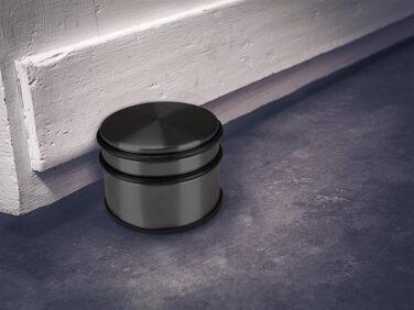 Дверний обмежувач Perel з нержавіючої сталі, без свердління, з нековзною гумовою основою, висотою 75 мм і діаметром 90 мм, для тон