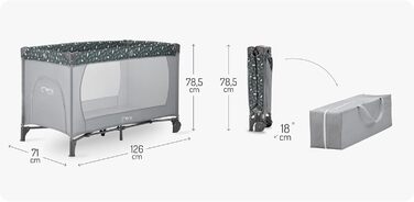 Дитяче ліжечко Momi BELOVE для дітей вагою до 15 кг, Ш65 x Д125 x В78 см (складається 21 x 23 x 80 см), дитяче ліжечко з матрацом, 2 колеса, сумка для транспортування сірого кольору