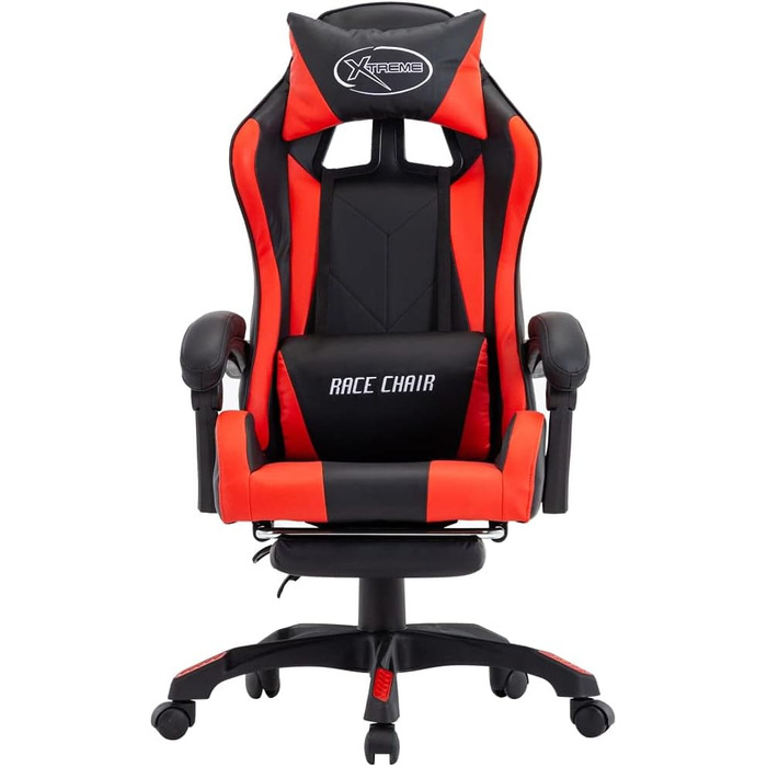 Ігрове крісло з підставкою для ніг, червоно-чорна штучна шкіра, офісне крісло, крісло для відпочинку, письмове крісло для вітальні, офісу, спальні