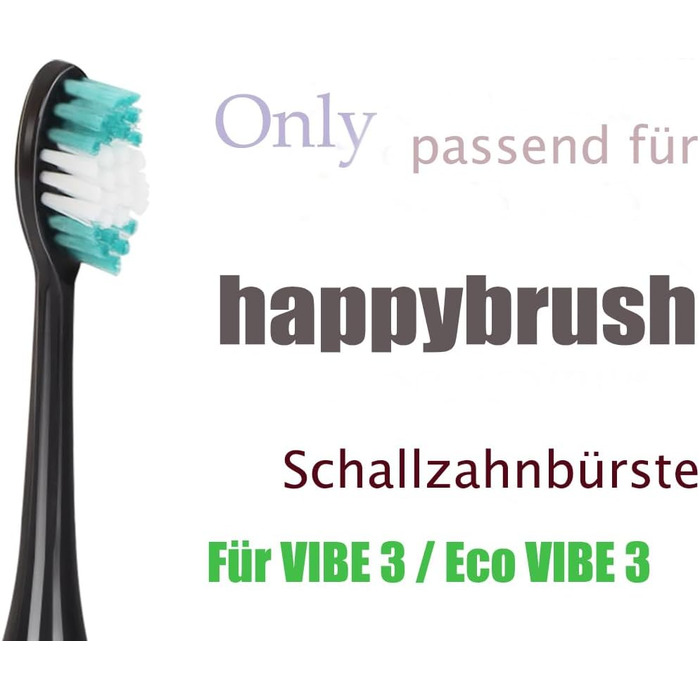 Насадки для щітки підходять для щіток Happybrush VIBE 3 Змінні щітки, змінна насадка для щітки підходить для Eco VIBE 3 - чорна - 10 шт. 10 чорна