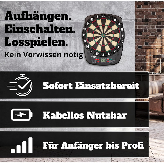 Електронна мішень для дартсу ТУРНІРНИЙ СТАНДАРТ Професійна німецька електронна мішень для дартсу Повний комплект, включаючи дартс, електронна мішень для дартсу Бездротове використання Мяка мішень для дартсу