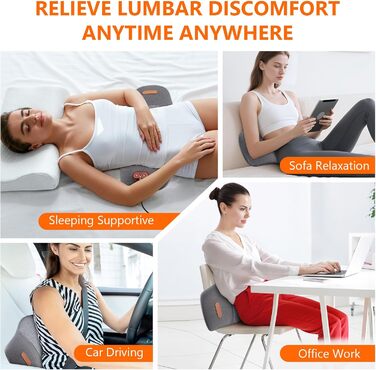 Електрична подушка для поперекової підтримки з підігрівом та вібраційним масажем, ортопедична подушка з піни з ефектом пам&39яті підтримка попереку при болях у спині, для офісного крісла, автомобіля, ліжка та дивана
