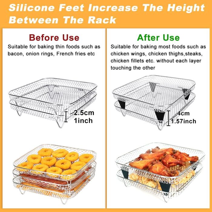 Решітки для аерофритюрниці, квадратна тришарова стійка з нержавіючої сталі 304, аксесуари для фритюрниці, аксесуари для фритюрниці Cosori, решітка для гриля
