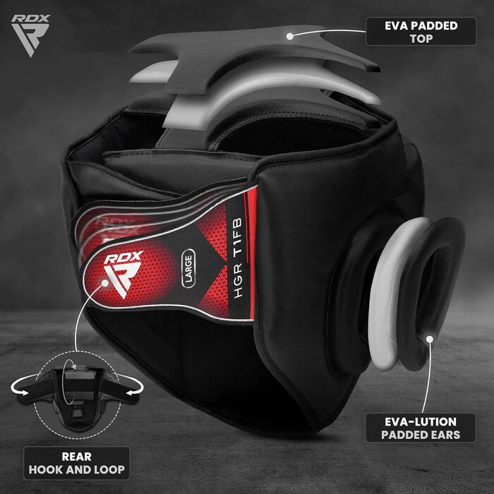 Боксерський шолом RDX, шкіра Maya Hide, захист обличчя для ММА, кікбоксингу, бойових мистецтв, тайського боксу, боксерського шолома, носа, муай-тай, тхеквондо, тренувального шолома, боксерського спарингу, чоловіків і жінок, розмір L, чорний