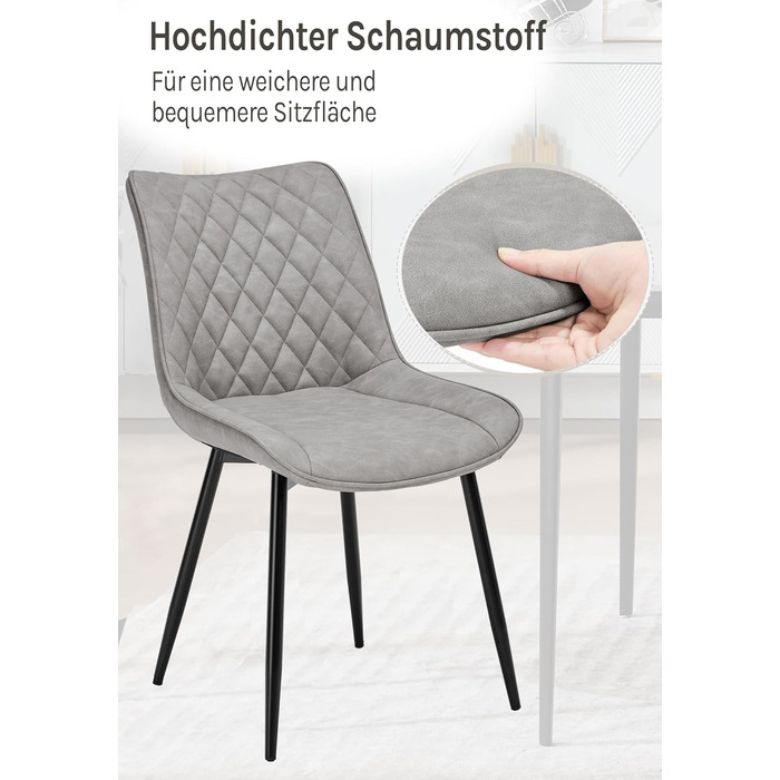 Обідні стільці WOLTU, Комплект з 2 шт. , Кухонні стільці, Стільці для вітальні, М&39які стільці зі спинкою, Для їдальні, Кухні, Вітальні, Офісу, Сидіння зі штучної шкіри, Металеві ніжки, Сірий BH210gr-2 Сіра штучна шкіра