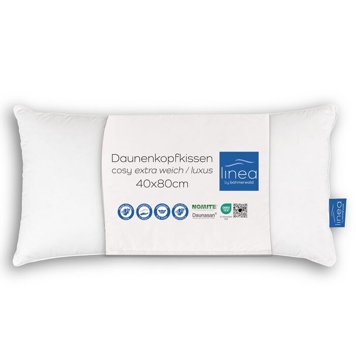 Від Bhmerwald - затишна - високоякісна розкішна подушка, надзвичайно м&39яка, 40x80 см, 100 білий новий пух, підходить для алергіків, можна прати при температурі до 60C, зроблено в Німеччині, 40 x 80 см, надзвичайно м&39яка підтримка та комфорт