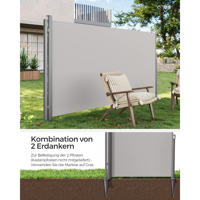 Ґрунтовий анкер SONGMICS, ґрунтовий анкер для опорних стійок бічних тентів, ґрунтовий цвях, підходить лише для алюмінієвих бічних тентів SONGMICS, сірий GSA001