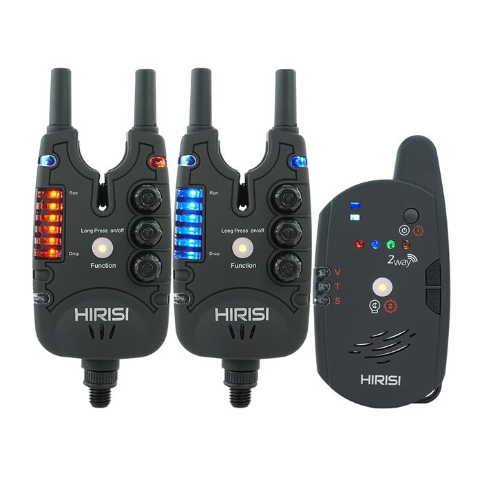 Сигналізатор клювання Hirisi Tackle для лову коропа з пультом дистанційного керування (радіоприймач), нічним освітленням, регулюванням чутливості, гучності та тону. Комплект сигналізаторів клювання. FBA-S8-2