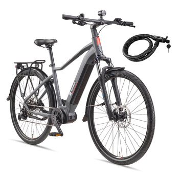 Електричний велосипед TELEFUNKEN E-Bike для чоловіків та жінок Міський педальний велосипед позашляховика з двигуном середнього розташування та літій-іонним акумулятором 720 Втгод Перемикач швидкостей Гідравлічні дискові гальма Світлодіодне освітлення Коле