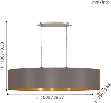 Підвісний світильник EGLO Maserlo, підвісний світильник з текстилю на 3 полум'я, підвісний світильник з металу в сріблі з абажуром кольору капучино і золота, цоколь E27, Ø 53 см (підвісний світильник, довжина 1 000 мм)