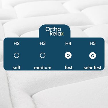 Матрац Ortho-Relax 100x200 см, висота 23 см, рівні жорсткості H4 та H5, 100-денний пробний період, двосторонній з м&39яким та твердим боком, 7-зонний комфортний пінопластовий матрац, сертифікований Oeko-Tex 100, 100 x 200 см, H4 та H5