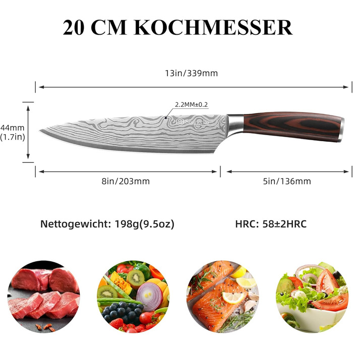 Ніж Кухонний ніж Шеф-кухарський ніж - Кухонний ніж Професійний ніж Гострий кухонний ніж з нержавіючої сталі з ручкою з паккавуду У