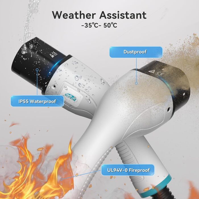 Зарядний кабель EVPEIWE 11кВт 16А тип 2 для електромобілів, 5М Портативний зарядний кабель типу 2 до типу 2 для електромобілів 480