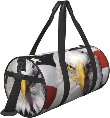 Спортивна сумка для подорожей, дизайн прапор та орел США, чорний колір, універсальний розмір