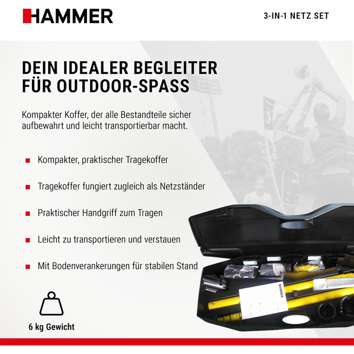 Універсальний спортивний комплект HAMMER 3 в 1: Сітки для волейболу, бадмінтону та тенісу (З футляром-підставкою, для дітей та дорослих, легке складання)