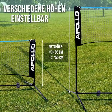Сітка для бадмінтону Apollo, волейбольна сітка 300 см 400 см 500 см Сітка для волана, регульована по висоті у 3 напрямках, комплект включає сітку, 3 волани, міцну залізну раму, сумку для перенесення, для використання в приміщенні та на вулиці, 300 см, син