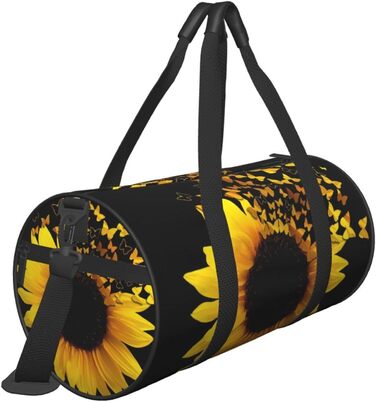 Дорожня сумка з малюнком стрекози, кругла, великої місткості, легка та міцна, ідеальний подарунок для піших прогулянок, відпустки, ділових поїздок та іншого, з квітковим та метеликовим дизайном (соняшники, квіти, метелики).