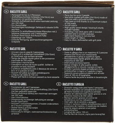 Раклет Bestron на 1 до 2 осіб, міні-настільний гриль з двома сковородами, двома дерев'яними скребками та двома підставками, 350 Вт, колір чорний