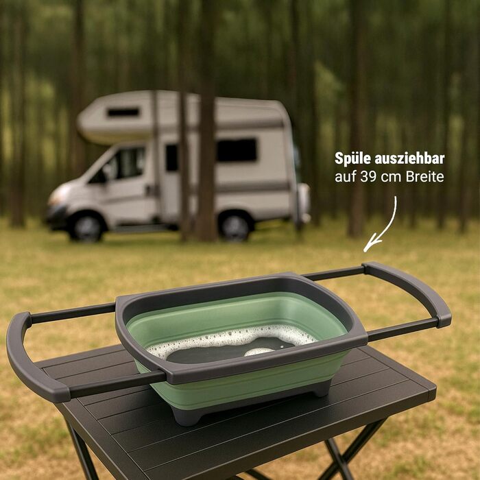 Складана раковина Tool & Tree зеленого кольору Кемпінгова раковина зі зливом, нековзними ніжками та висувними ручками Компактна, міцна раковина для використання на свіжому повітрі, подорожей, кухні для автофургонів та кемпінгу