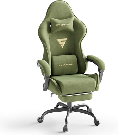 Ігрове крісло, Дихаюче та ергономічне офісне крісло з мікрофібри велюру, Комп&39ютерне крісло з регульованим підголівником та поперековою подушкою, підлокітниками, підставкою для ніг (зелене) Зелений LW200