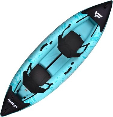 Надувний каяк VirtuFit 335 2 особи опція 3-го місця вкл. 2 сидіння для каяка, сумку для перенесення та 2 ласти для моря, річки та озера стабільна конструкція 335 см бірюзовий