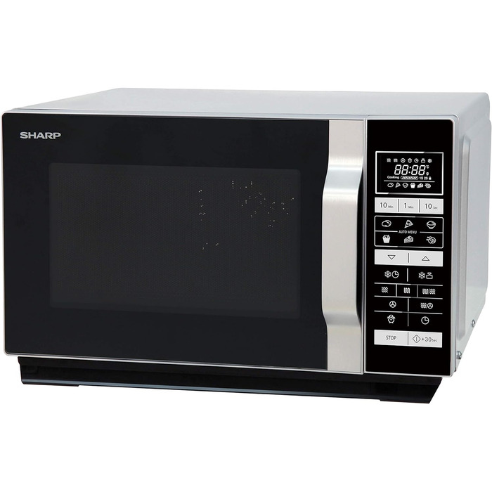 Мікрохвильова піч Sharp R-860S 3-в-1, гриль і гаряче повітря / 25 л / 900 Вт / 49 см / автоматична програма / розморожування за вагою та часом / нержавіюча сталь