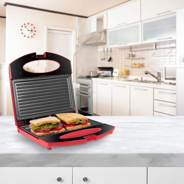 Тостер для сендвічів Gotoll Panini Grill 750 Вт, тостер для сендвічів і паніні з антипригарними пластинами, Panini Maker Easy Cleaning, Тарілчастий гриль тостер, червоний
