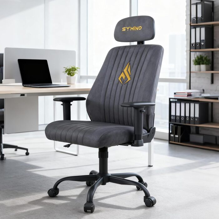 Розкішне офісне крісло Symino, ергономічне ігрове крісло, функція гойдання та регульоване по висоті поворотне крісло, крісло для домашнього офісу, крісло для столу, крісло керівника та комп&39ютерне крісло, 150 кг (імітація замші, сірий) Імітація замші, с