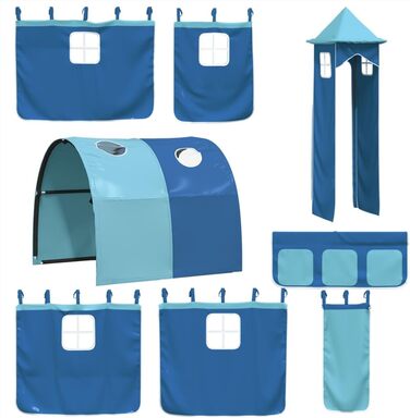 Ліжка та аксесуари-Ліжка та каркаси ліжок - Дитяче ліжко-горище з вежею синє 90x200 см з масиву сосни