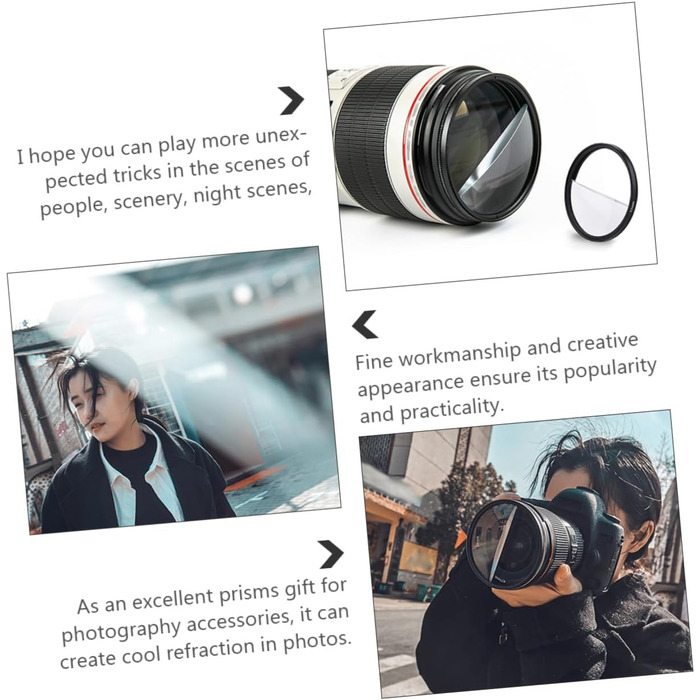 Набір з розділеними діоптрійними призмами. Фотографічні діоптрійні призми. Обєктив калейдоскопа зі скла. Фотографічні розділені діоптрійні призми. Призми для фотокамер. Обєктив камери з фільтром., 1