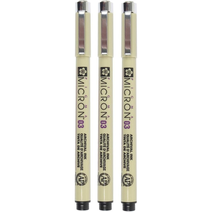 Пігментна підводка Sakura Pigma Micron No.03, 0,35 мм, чорна, 3 упаковки