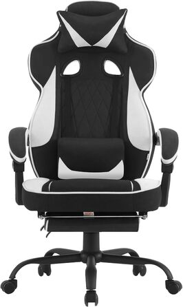 Ігрове крісло WOLTU, дихаюча тканина, ергономічне офісне крісло з поперековою опорою, вантажопідйомність 150 кг, ПК-крісло з великою спинкою та сидінням, чорно-біла шкіряна тканина