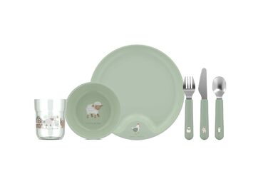 Дитячий набір посуду, 6 предметів Mepal Mio Дитячий посуд Включає дитячу склянку, дитячу тарілку, дитячу миску та дитячі столові прибори Можна мити в посудомийній машині та не містить BPA 6 предметів Little Farm