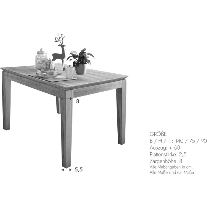 Обідній стіл Woodroom Paarl 140x90, розкладний до 200 см, масив дуба, оброблений олією Розкладний стіл з подовжувачем метелик Дерев&39яний обідній стіл на 6-8 осіб Міцний та сучасний дуб 140-200x90 см