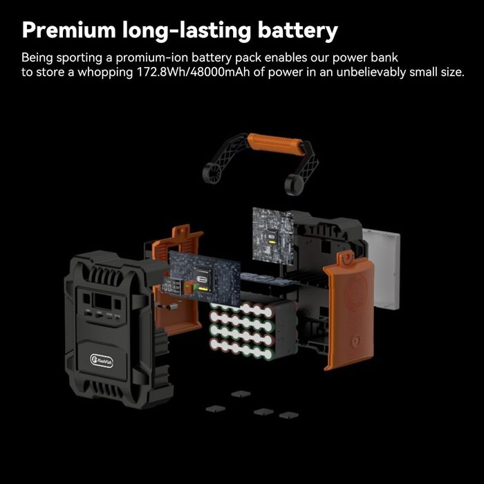 Портативна електростанція FlashFish потужністю 200 Вт із сонячною панеллю 100 Вт, сонячний генератор потужністю 172,8 Втгод зі світлодіодним підсвічуванням, вихід чистої синусоїди 230 В змінного струму, аварійний блок живлення від акумулятора для кемпінгу