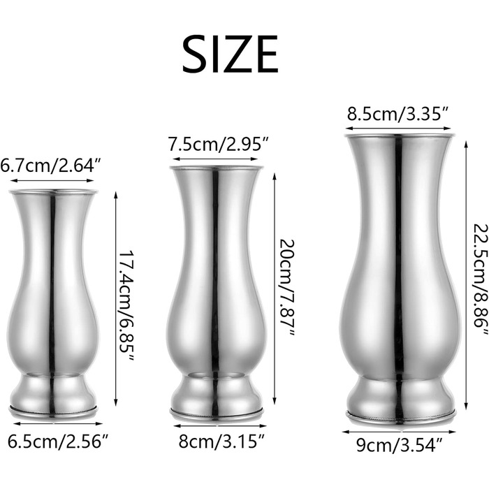 Комплекти металевих весільних прикрас для столів, срібна підставка для вази для квітів на день народження, квіткова ваза-труба для різдвяних прикрас, штучні квіткові композиції для офісу малісереднівеликі срібні, 3