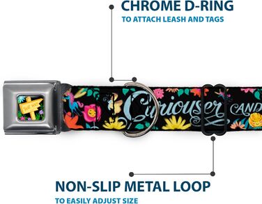 Нашийник Buckle-Down, застібка типу автомобільний ремінь, колекція Квіти Аліси в Країні Див, багатокольоровий, ширина 2,5 см, для обхвату шиї 27,943,2 см, розмір M (DC-WDY300-M). Ширина 2,5 см - підходить для обхвату шиї 27,9-43,2 см - Розмір M. Колекція 