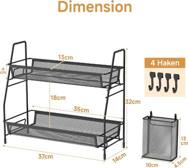 Стійка для спецій, 2-рівневий кухонний органайзер, металевий органайзер для шаф, стоячий органайзер для ванної кімнати, полиця для кухонної стільниці для кухні, ванної кімнати, офісу, чорний